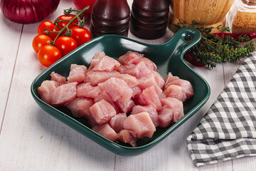 Diced raw turkey fillet cubes