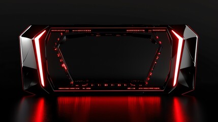 A futuristic computer case with red glowing lights.