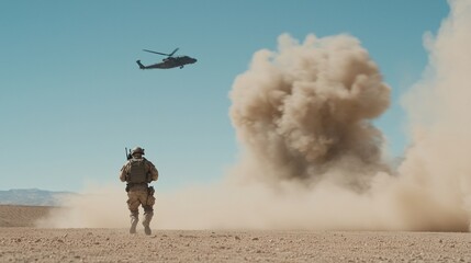 Intense War Scene with Explosive Action - Ground Forces and Aerial Support in 8K Cinematic Resolution
