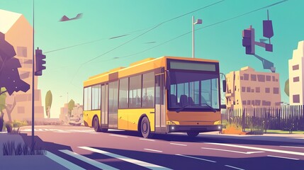 Obraz premium A modern stylized city bus illustration, showcasing a sleek design and vibrant colors. This artwork captures the essence of urban transportation, highlighting features like large windows, 