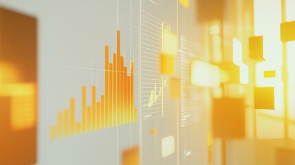 Abstract glowing financial graphs floating in modern environment, showcasing vibrant orange hues and dynamic data visualizations. atmosphere conveys sense of innovation and progress