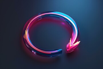 Glowing neon circular arrow is pointing at the empty space on a dark background