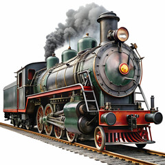Fototapeta premium Vintage steam train engine Isolated on transparent background