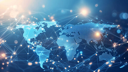 Background A light blue background with a digital world map