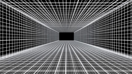 Obraz premium Abstract, futuristic wireframe grid, glowing softly against a dark background, evoking technological themes.