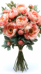Obraz premium A lush display of peony flowers with large, full blooms in soft shades of pink, white, and blush. The delicate petals form layers of rich texture.