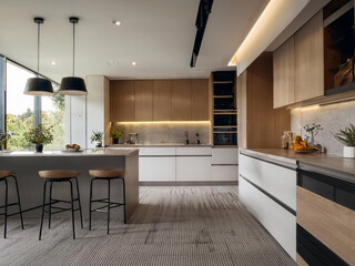 Espacio de cocina contemporáneo con líneas limpias, colores neutros y diseño minimalista. Funcional y elegante para un hogar moderno.