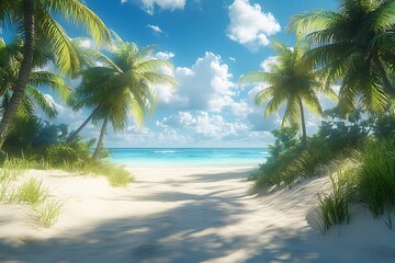 Fototapeta premium Tropical Beach Path Through Palm Trees