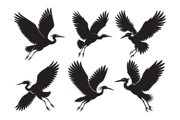 Cattle Egret Silhouette Vector Illustration, Cattle Egret Silhouette Bundle 