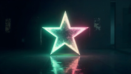 3D star in a neon modern scene - futuristic glowing background