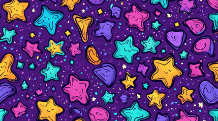 Naklejka premium A seamless star pattern design, perfect for backgrounds, wallpapers, textile prints, and blankets. Featuring playful, scattered stars in varying sizes, this design is versatile for both kids’ decor 