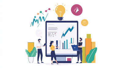 Business team brainstorming, discussing growth strategy, working on project, looking at charts and graphs, innovative ideas, creative solutions