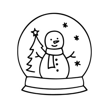 recommend clip art: かわいい雪だるまのスノードームの手描き線画イラスト　透過背景の切り抜き