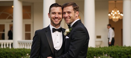 A joyous celebration of a gay couples nuptials on their wedding day