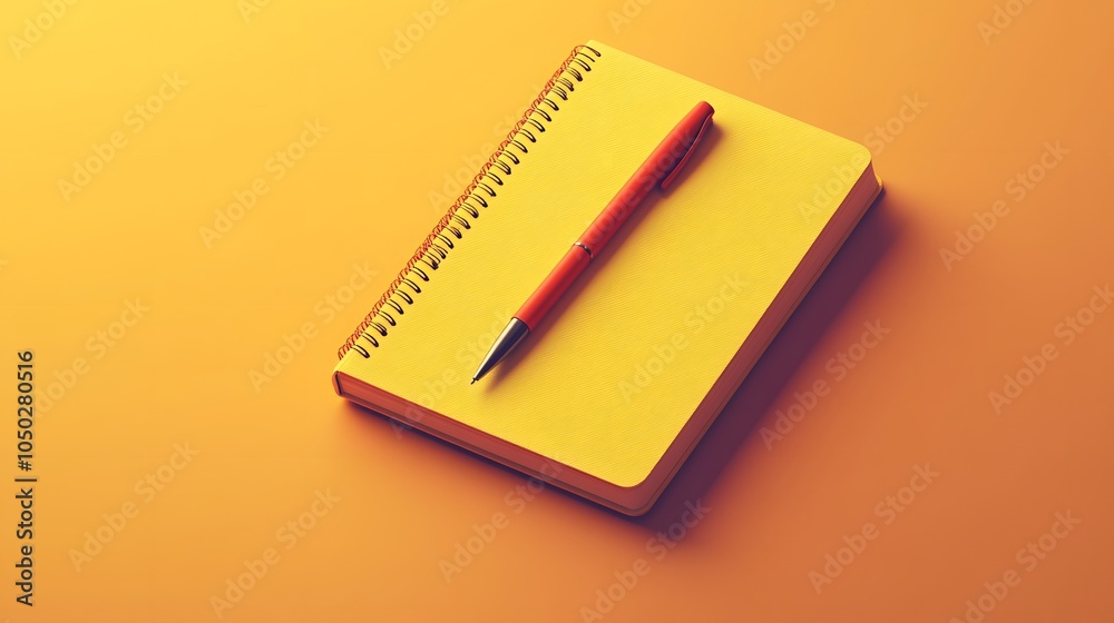Poster A simple notebook with one pen resting atop, minimal and clean setup, plain background, 4K resolution