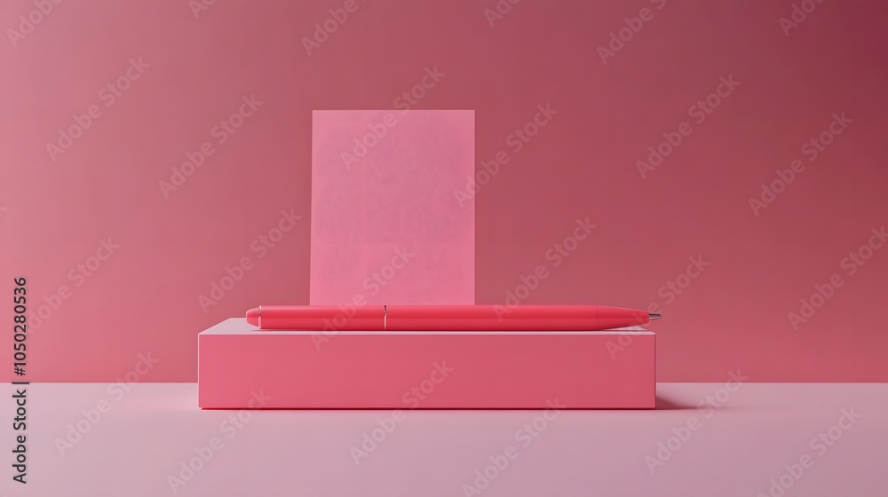 Poster a front-angle view of one pen and a single sticky note, set cleanly on a polished surface, minimal s