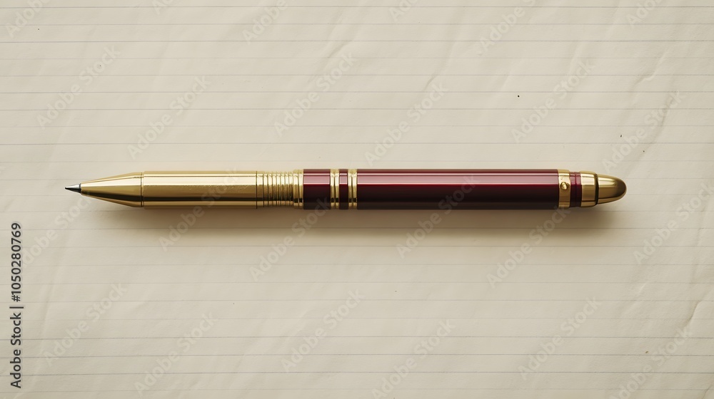 Poster a top-down view of a mechanical pencil placed diagonally across a clean notepad, minimal style, plai