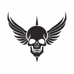 skull with wings, Simple vector logo of a skull with wings, on a pure white background