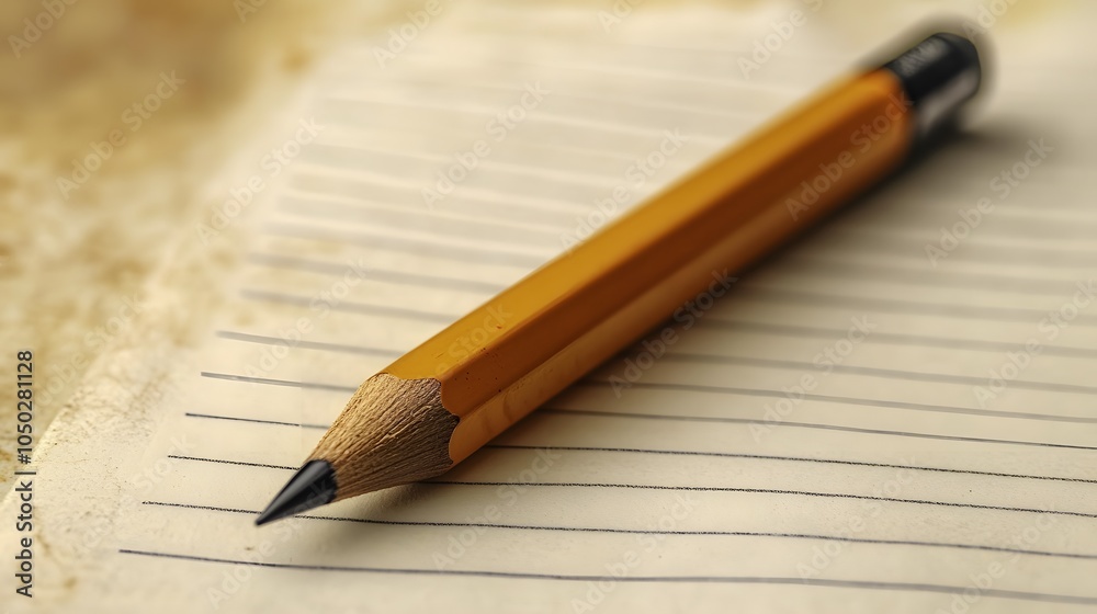 Poster A single mechanical pencil resting horizontally across a blank page, creating a minimalistic arrangement, plain background, 4K resolution