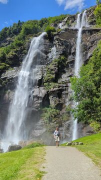 the double waterfall of Acquafraggia in Val Bregaglia, Italy
