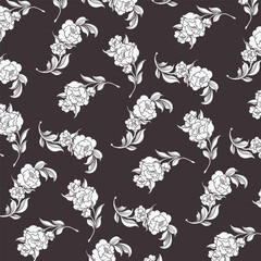 Fototapeta premium Seamless pattern with black and white floral background 