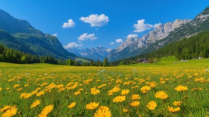 Fototapeta premium Vibrant Alpine Meadows in Mountainous Regions