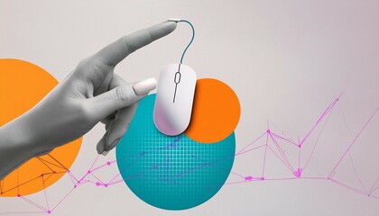 creative collage picture hand body fragment pointing gesture information technologies mouse click remote job freelance work