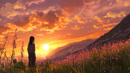 Obraz premium Meadow Landscape: Lofi Anime and Manga Style Art
