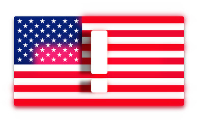 flag of United States of America background and exclamation mark symbol icon, warning and crisis, risk and problems and attack