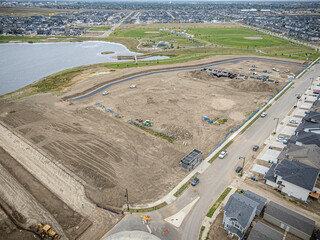 Fototapeta premium Aerial Drone View of Brighton Neighborhood in Saskatoon, Saskatchewan