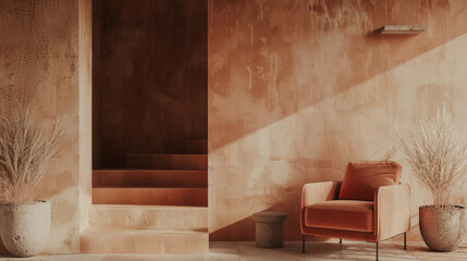 terra cotta accent armchair in spacious room