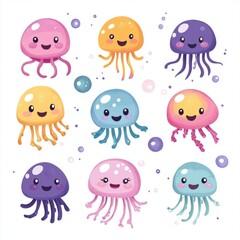 Naklejka premium Cute cartoon character of jellyfish