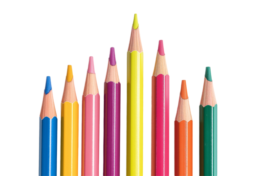 Colorful arrangement of artist's pencils showcasing vibrant hues ideal for drawing and coloring activities