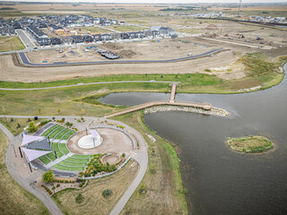 Aerial Drone View of Brighton Neighborhood in Saskatoon, Saskatchewan