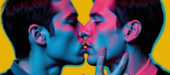 Pop-art portrayal Passionate kiss between two men