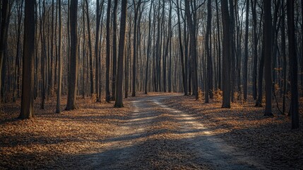 Obraz premium Autumn Path in Deciduous Forests Under Changing Seasons
