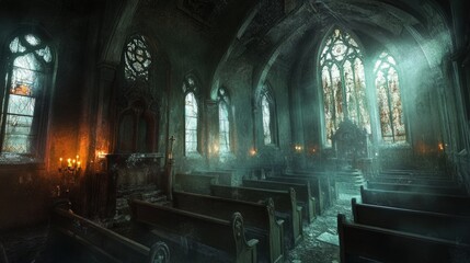 Fototapeta premium A Ghostly and Eerie View of an Abandoned Church