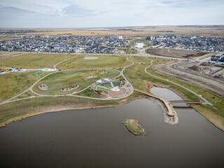 Aerial Drone View of Brighton Neighborhood in Saskatoon, Saskatchewan