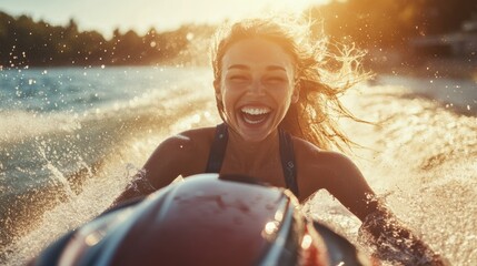 Jetski in water. Summer tropical sports.