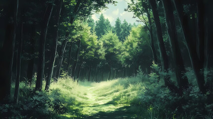 Obraz premium Anime Jungle Scene: Rich Nature in Manga Style