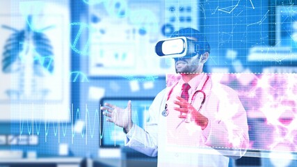 Skilled medical worker explaining and sharing idea about genetic symptom while looking at DNA...