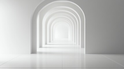 Fototapeta premium A white hallway with arched doorways.