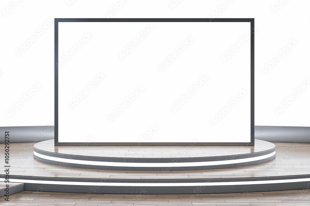 Poster Modern conference stage with large blank screen in a hall. 3D Rendering