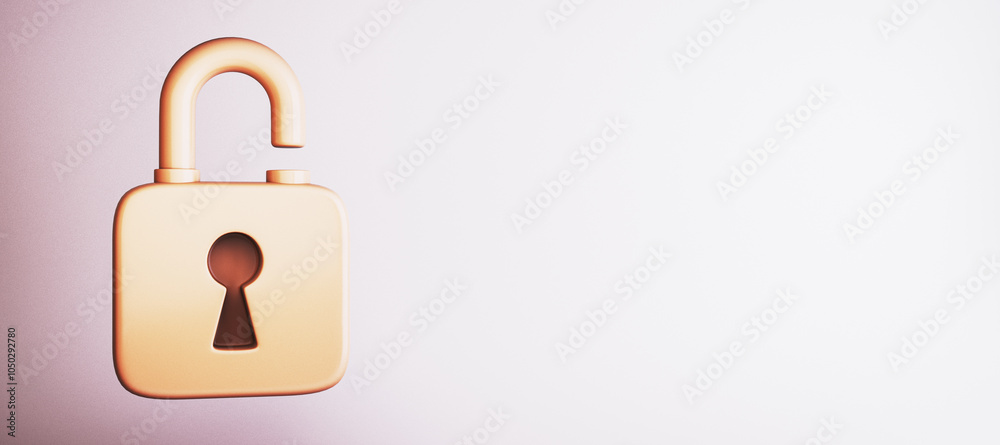 Poster Unlocked padlock icon on light background with copy space. 3D Rendering