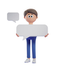 Person holding a speech bubble with blank space for text, isolated on white background. Concept for communication, ideas, or messaging. 3D Rendering.