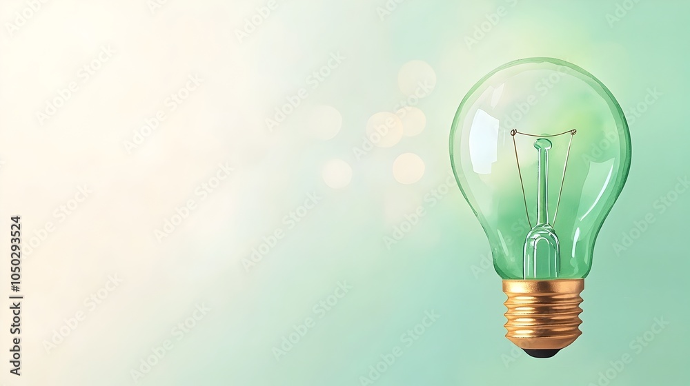 Poster visualizing a creative marketing idea as a radiant watercolor light bulb emitting clean energy with 