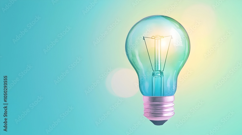 Aufkleber Glowing watercolor lightbulb in blue and green hues representing sustainable and innovative business strategies with gentle bokeh and energy symbols in the background