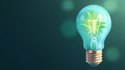 Vibrant watercolor lightbulb glowing in serene blue and green hues representing innovative and sustainable business strategies  The image features a soft bokeh effect and energy symbols