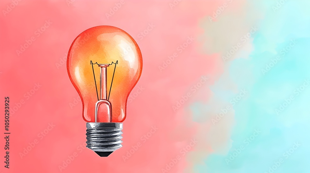 Poster conceptual image of a glowing light bulb in watercolor representing marketing innovation and alterna