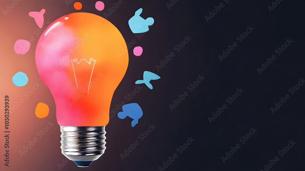 Poster vibrant watercolor splashes emitting from a glowing light bulb representing a breakthrough in market